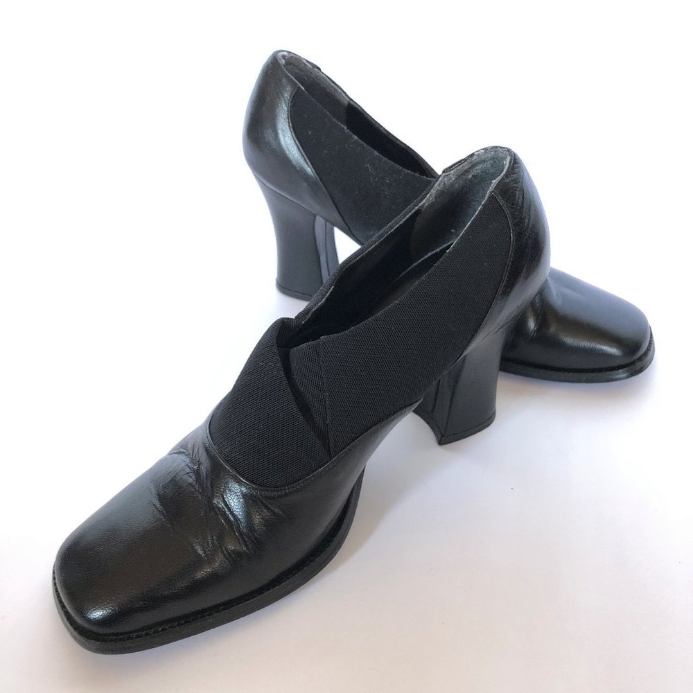 VITTORIO RICCI retro black leather 3 inch heels
